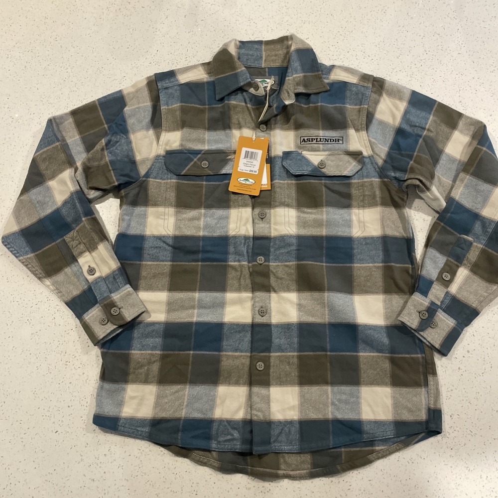 NWT Arborwear Shirt Mens S Flannel Blue Brown Cotton Long Sleeve Button Up